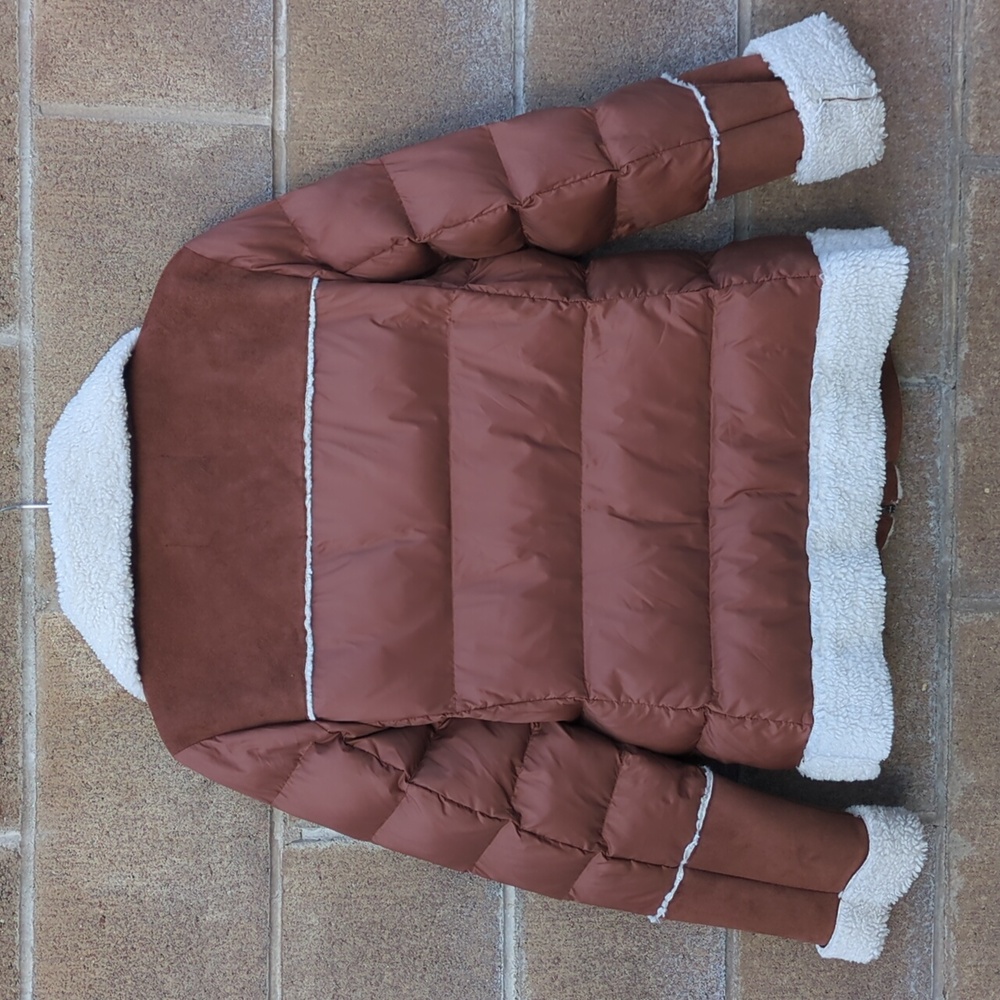 Tahari Selena Faux Shearling Trim Jacket Brown Medium - Picture 8 of 11